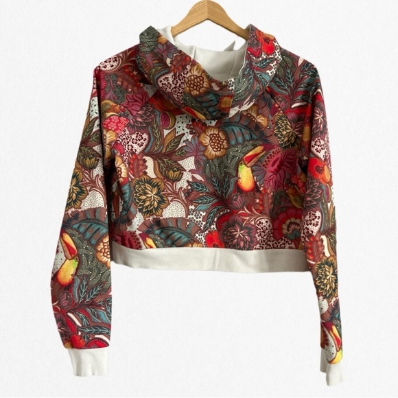 RARE Adidas Colourful Paisley Floral Cropped Hoodie - Picture 2 of 2